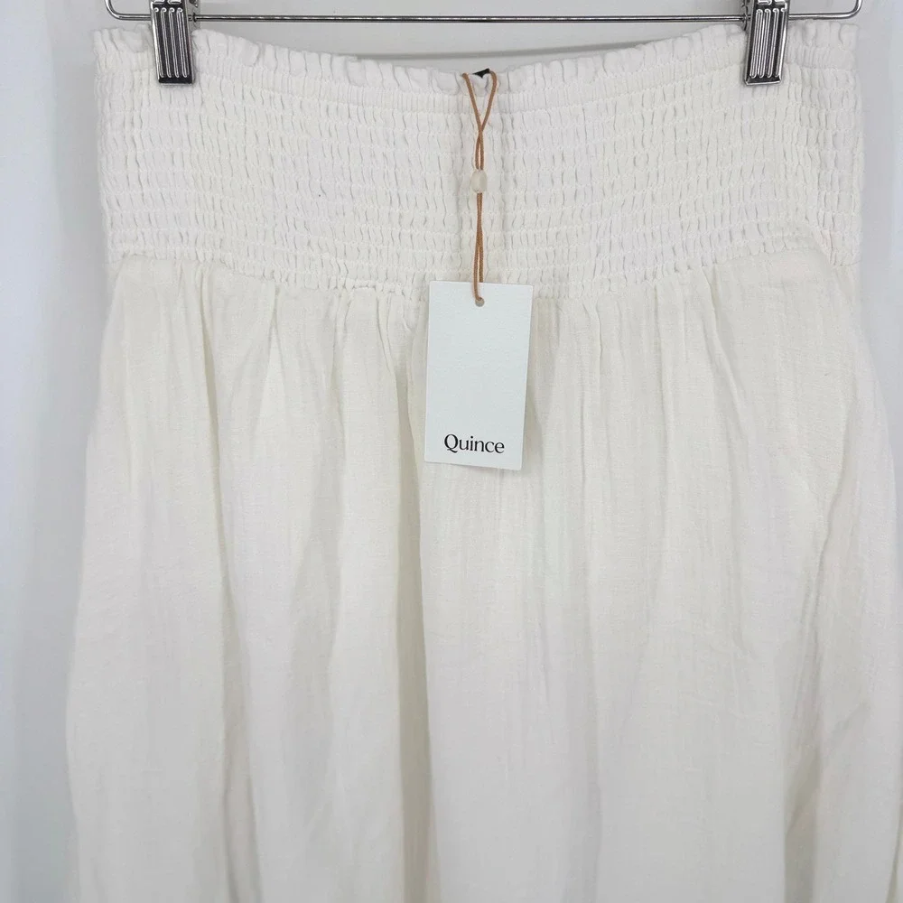 Quince Organic Cotton Gauze Smocked Maxi Skirt Women's Small White Boho Cottage - Picture 5 of 9